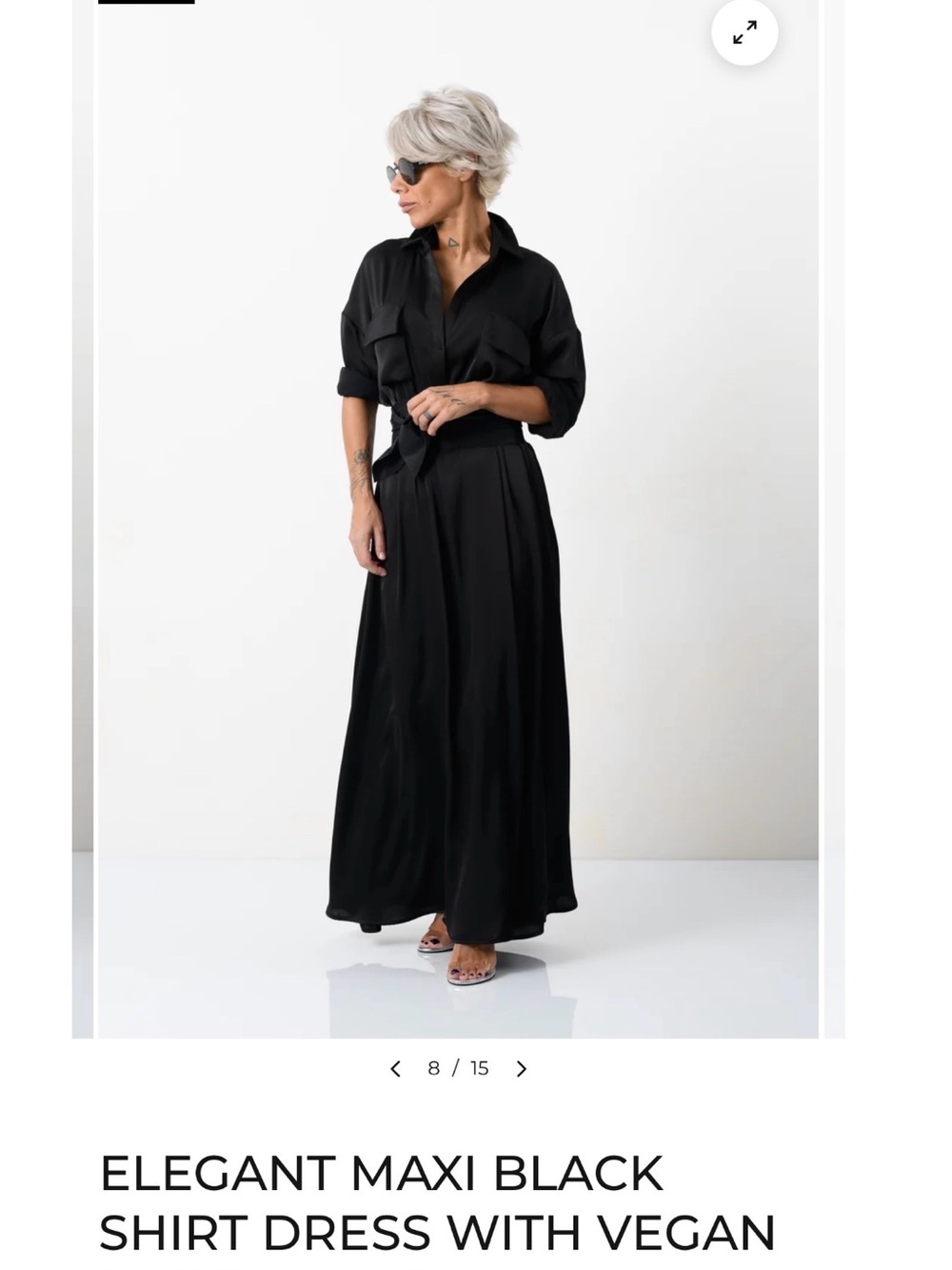 Black Long Maxi Shirt Dress with Chest Pockets